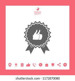 Two symbols Thumb Up Gesture - label with ribbons. Thumb up icon - the highest score, the best choice, the highest rating