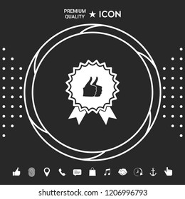 Two symbols Thumb Up Gesture - label with ribbons. Thumb up icon - the highest score, the best choice, the highest rating