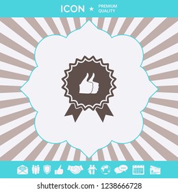 Two symbols Thumb Up Gesture - label with ribbons. The highest rating
