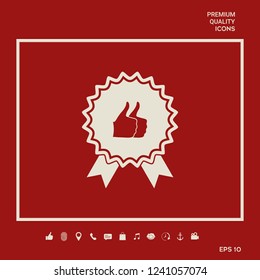 Two symbols Thumb Up Gesture - label with ribbons. The highest rating