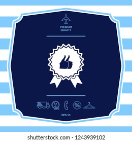 Two symbols Thumb Up Gesture - label with ribbons. The highest rating
