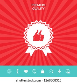 Two symbols Thumb Up Gesture - label with ribbons. The highest rating