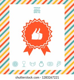 Two symbols Thumb Up Gesture - label with ribbons. The highest rating
