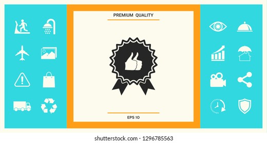 Two symbols Thumb Up Gesture - label with ribbons. The highest rating