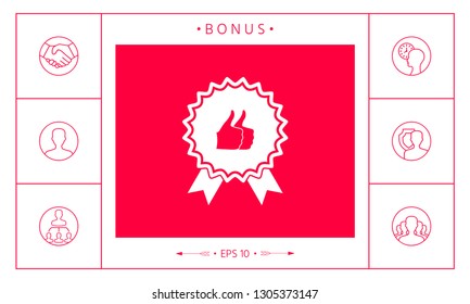Two symbols Thumb Up Gesture - label with ribbons. The highest rating