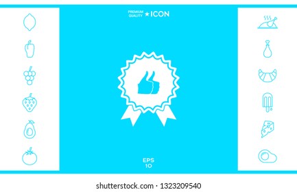 Two symbols Thumb Up Gesture - label with ribbons. The highest rating