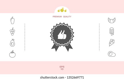 Two symbols Thumb Up Gesture - label with ribbons. The highest rating