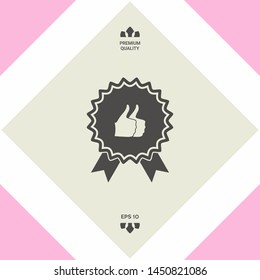 Two symbols Thumb Up Gesture - label with ribbons. The highest rating