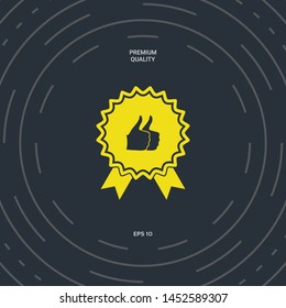 Two symbols Thumb Up Gesture - label with ribbons. The highest rating