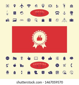 Two symbols Thumb Up Gesture - label with ribbons. The highest rating