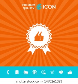 Two symbols Thumb Up Gesture - label with ribbons. The highest rating