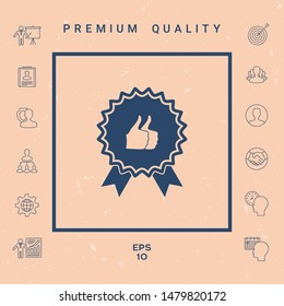 Two symbols Thumb Up Gesture - label with ribbons. The highest rating
