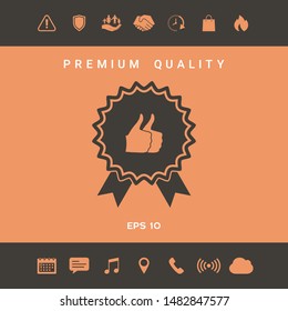 Two symbols Thumb Up Gesture - label with ribbons. The highest rating