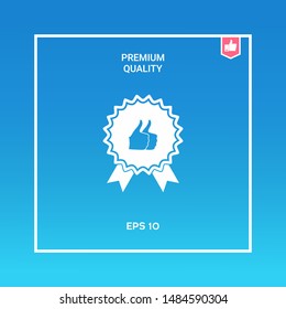 Two symbols Thumb Up Gesture - label with ribbons. The highest rating