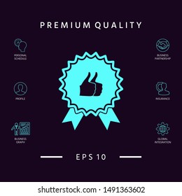 Two symbols Thumb Up Gesture - label with ribbons. The highest rating
