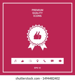 Two symbols Thumb Up Gesture - label with ribbons. The highest rating