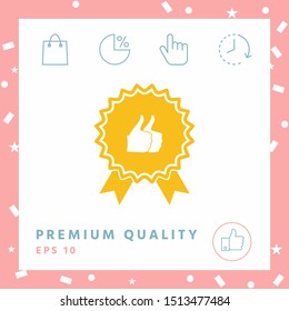 Two symbols Thumb Up Gesture - label with ribbons. The highest rating