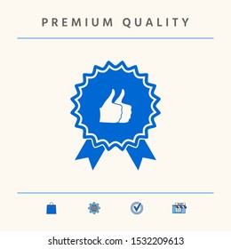 Two symbols Thumb Up Gesture - label with ribbons. The highest rating