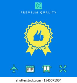 Two symbols Thumb Up Gesture - label with ribbons. The highest rating