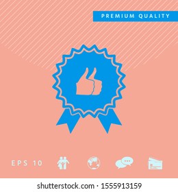 Two symbols Thumb Up Gesture - label with ribbons. The highest rating