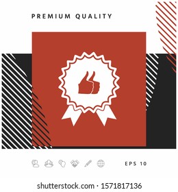 Two symbols Thumb Up Gesture - label with ribbons. The highest rating