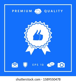 Two symbols Thumb Up Gesture - label with ribbons. The highest rating