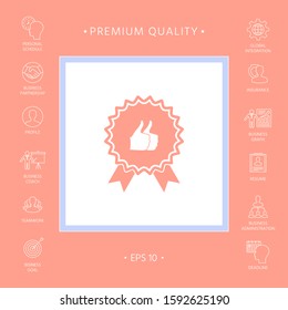 Two symbols Thumb Up Gesture - label with ribbons. The highest rating