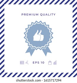 Two symbols Thumb Up Gesture - label with ribbons. The highest rating