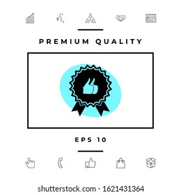 Two symbols Thumb Up Gesture - label with ribbons. The highest rating