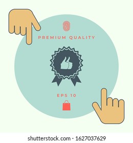 Two symbols Thumb Up Gesture - label with ribbons. The highest rating