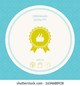 Two symbols Thumb Up Gesture - label with ribbons. The highest rating