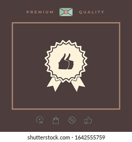 Two symbols Thumb Up Gesture - label with ribbons. The highest rating