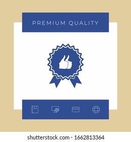 Two symbols Thumb Up Gesture - label with ribbons. The highest rating