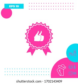 Two symbols Thumb Up Gesture - label with ribbons. The highest rating