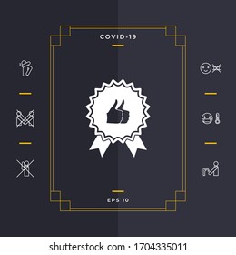 Two symbols Thumb Up Gesture - label with ribbons. The highest rating