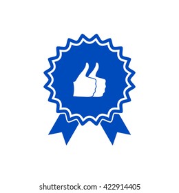Two symbols Thumb Up Gesture - label with ribbons. Thumb up icon - the highest score, the best choice, the highest rating.