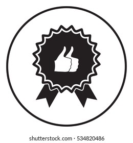 Two symbols Thumb Up Gesture - label with ribbons. Thumb up icon - the highest score, the best choice, the highest rating