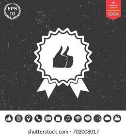 Two symbols Thumb Up Gesture - label with ribbons. Thumb up icon - the highest score, the best choice, the highest rating