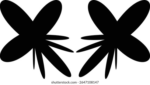 Two symmetrical abstract black shapes resembling 