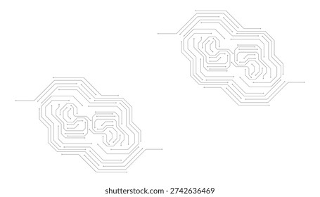 Two Symmetrical Abstract Circuit Board Patterns on White Background Keywords circuit board, technology, abstract, network, connection, digital, electronic, data, system, communication, futuristic.eps