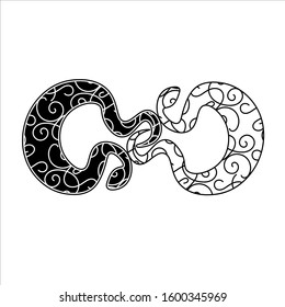 two symmetrical snakes: black and white