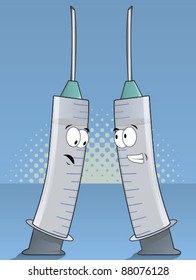 Two syringes; one happy, one sad