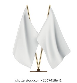 Two table flags displayed on a wooden stand against a white background, providing a neutral and elegant setup suitable for formal events, meetings, or ceremonies.