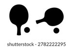 two table tennis paddles and balls in black silhouette