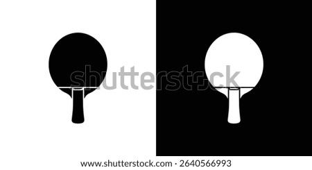 Two table tennis rackets are featured in a split black and white screen, one in black on white and the other in white on black with inverted colors.