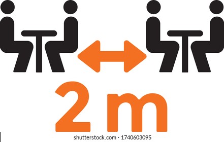 Two tables with 2 guest at each table on 2 meters distance