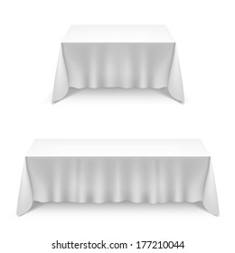 Two  tables with white tablecloth isolated on white background