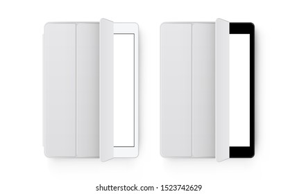 Two tablet computers with covers, isolated on white background. Vector illustration