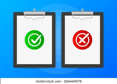 Two tablet with yes or no signs on a blue background. Vector illustration.