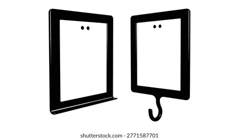 two tablets depicted in black outline; one tablet melts into a hook. minimalist vector illustration on a white background. high-quality professional detailed modern elegant